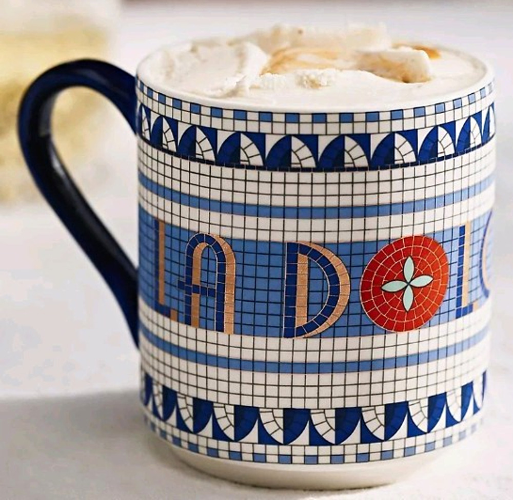 Bistro Tile Stoneware 24k Gold Accent Italia Mug new